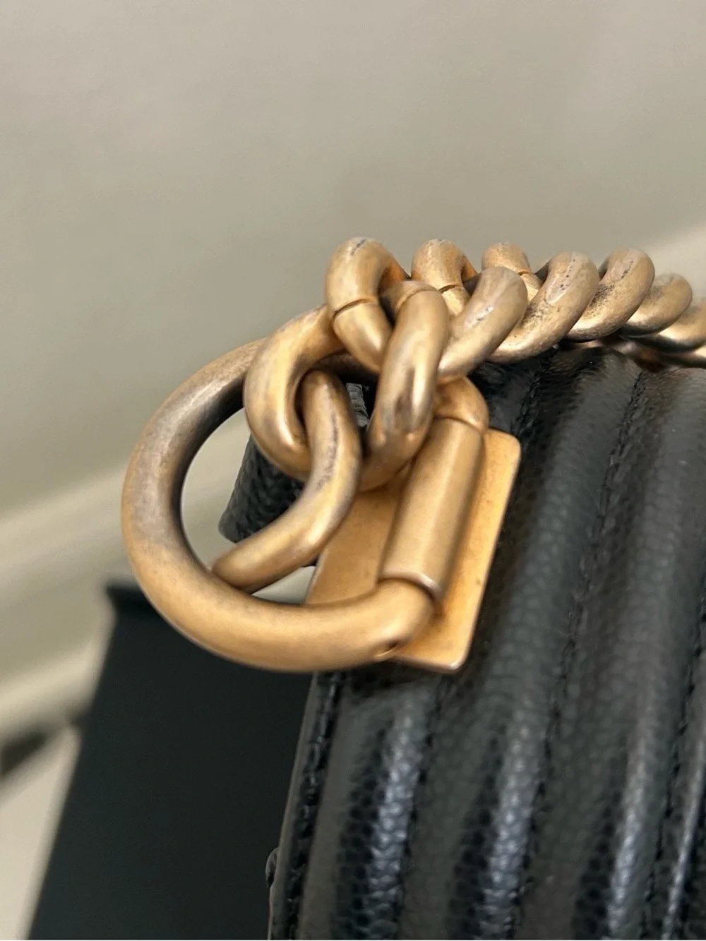 CHANEL Small Boy Bag Black Caviar Leather Brass